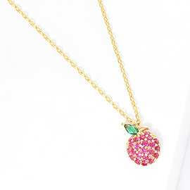 Gold Dipped CZ Apple Pendant Necklace