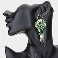 Rhinestone Pave Key Earrings