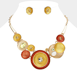 Stone Embellished Colored Round Metal Cluster Necklace