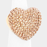 Heart Crystal Rhinestone Pave Stretchable Ring