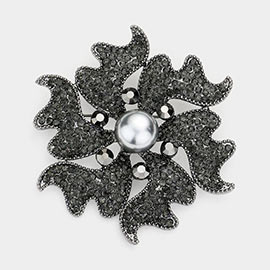 Pearl Rhinestone Embellished Flower Pin Brooch