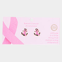 Gold Dipped Enamel Anchor Pink Ribbon Stud Earrings