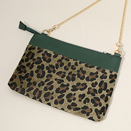 Leopard Patterned Accented Faux Leather Crossbody Bag