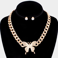 Rhinestone Embellished Butterfly Pendant Necklace