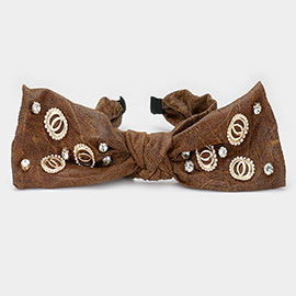 Stone Embellished Open Metal Circle Link Bow Headband