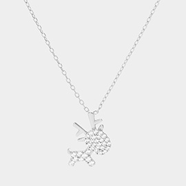 White Gold Dipped CZ Reindeer Pendant Necklace