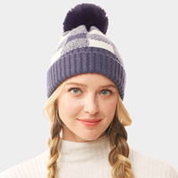 Buffalo Check Knit Pom Pom Beanie Hat