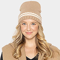 Striped Knit Cuff Beanie Hat