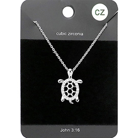 CZ Embellished Metal Turtle Pendant Necklace