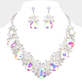 Teardrop Crystal Rhinestone Floral Vine Evening Necklace