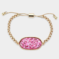 Glittered Hexagon Charm Adjustable Pull Tie Bracelet