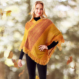 Colorful Vertical Stripe Patterned Poncho