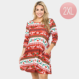 Fair Isle Reindeer Patterned A-Line Dress