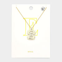 -E- Brass Metal Rectangle Monogram Pendant Necklace