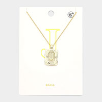 -J- Brass Metal Rectangle Monogram Pendant Necklace