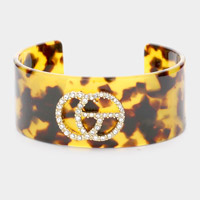 Rhinestone Embellished Celluloid Acetate Tortoise Cuff Bracelet