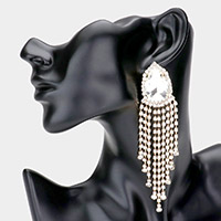 Teardrop Stone Accented Fringe Dangle Evening Earrings