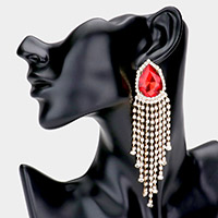 Teardrop Stone Accented Fringe Dangle Evening Earrings