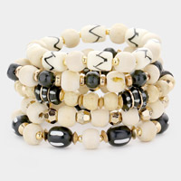 5PCS - Wood Beaded Stretch Bracelets