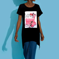 LOVE Flower Bag Printed Crystal Embellished Half Sleeve Top