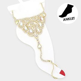 Teardrop Accented Rhinestone Net Toe Ring Evening Anklet