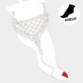 Rhinestone Net Toe Ring Evening Anklet