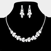 Teardrop Pearl Accented Rhinestone Petal Necklace