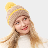 Colorful Lurex Accented Two Tone Knit Pom Pom Beanie Hat