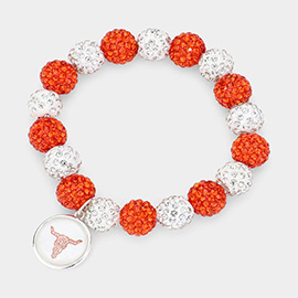 Steer Head Accented Round Charm Shamballa Ball Stretch Bracelet