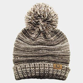 Cable Knit Ribbed Chunk Pom Pom Beanie Hat