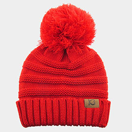 Cable Knit Ribbed Chunk Pom Pom Beanie Hat