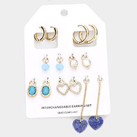 Round Stone Bead Heart Interchangeable Earring Set