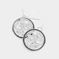 Rhinestone Embellished Metal Round Dangle Earrings