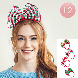 12PCS - Snowflake Accented Glittered Christmas Bow Headbands