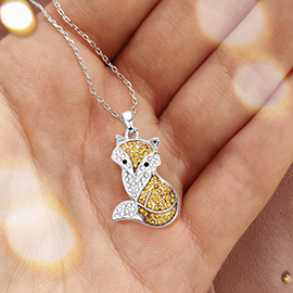 Rhinestone Embellished Metal Fox Pendant Necklace