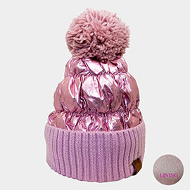 Fleece Lining  Puffer Knit Pom Pom Beanie Hat