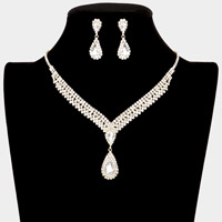 Teardrop Stone Accented Rhinestone Necklace