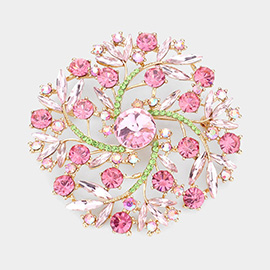 Rhinestone Embellished Flower Vine Brooch