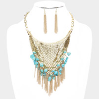 Natural Stone Cluster Metal Chain Fringe Necklace