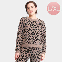 Leopard Patterned Soft Loungewear Sweater Top