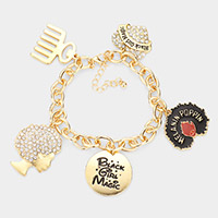 Comb Rhinestone Embellished Girl Heart Station Bracelet