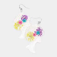 Pressed Flower Glittered Lucite Girl Dangle Earrings