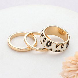 3PCS - Enamel Leopard Patterned Metal Band Mixed Rings