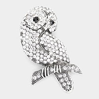 Stone Embellished Owl Pin Brooch