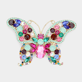 Multi Stone Butterfly Pin Brooch