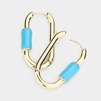 Enamel Detailed Metal Oval Huggie Earrings