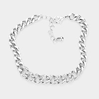 Rhinestone Embellished Metal Chain Link Bracelet