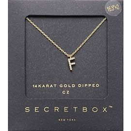 -F- Secret Box _ 14K Gold Dipped CZ Monogram Pendant Necklace