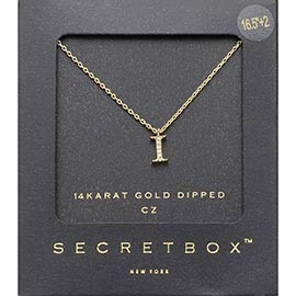 -I- Secret Box _ 14K Gold Dipped CZ Monogram Pendant Necklace