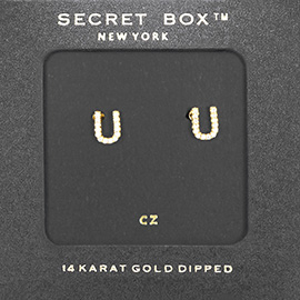 -U- Secret Box _ 14K Gold Dipped CZ Monogram Stud Earrings